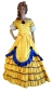 Preview: Kleid Sissi/ Belle: Oberteil und Rock, goldgelb mit royalblauer Rüsche, schwarze Blüten, gold-bl