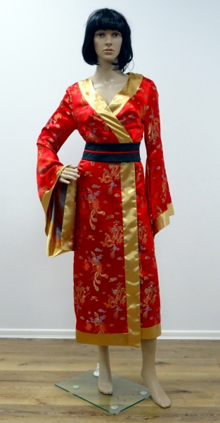 Geisha, Kimono mit Gürtel und Schleife, rot-gold
