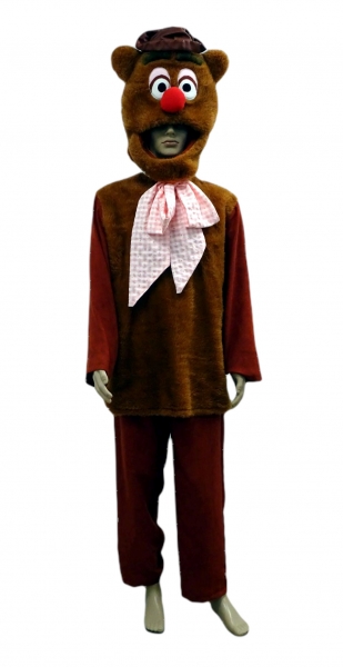 Bär Vossie Kopfteil und rosa-karierter Schal (Schleife), Hose und Plüschoberteil