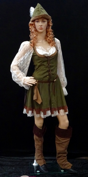 Robina Hood :Kleid,Stulpen,Hut,Gürtel,Geldbeutel, beige-braun