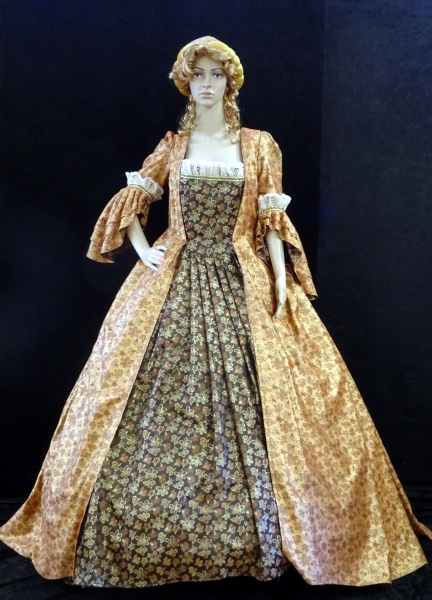 Robe a la francaise,kupfer-gold mit Panier(Reifrock)