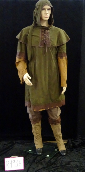 Robin Hood : Oberteil grün- braun, Pelerinenkragen mit Kapuze, Stulpen