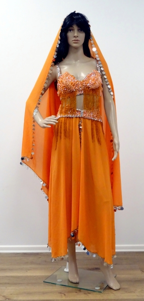Orientalischer Damenkostüm mit Kopftuch, orange