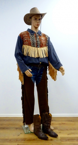 Westernhemd mit Fransen, schwarz+leopard