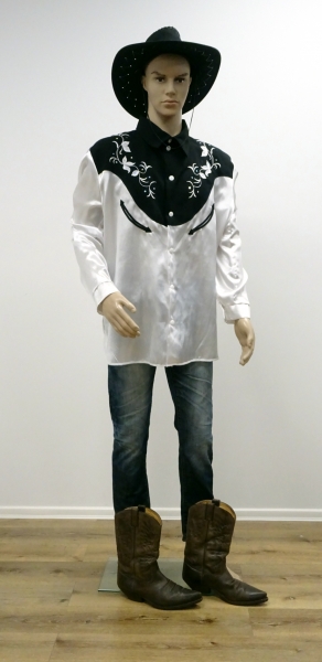 Westernhemd (Countrylook) mit Stickerei, weiß-schwarz