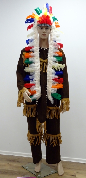 Schneller Pfeil Indianer, braun, Oberteil mit Latz + Hose, weiße Bandverziehrung, braun