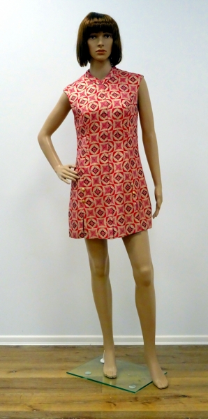 Kleid, Mini, 3 goldene Knöpf am Schlitz, gold rosa,