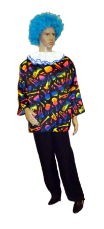 Clown, Pullover, Hose, schwarz bunte Instrumenten, blau, schwarz blau