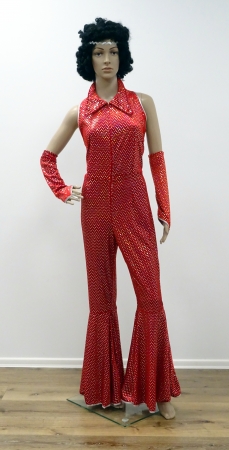 Glamouroverall 70-er rot, mit Kragen, ohne Arm, mit Armstulpen, rot