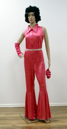 Glamouroverall (Frau)70-ger, mit Kragen, ohne Arm, mit Armstulpen, pink