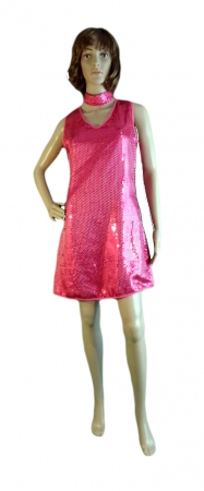 Discokleid, pink Pailletten, mini, schulterfrei Stirnband