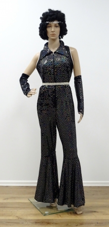 Glamouroverall (Frau) 70-ger, mit Kragen, ohne Arm, mit Armstulpen, schwarz