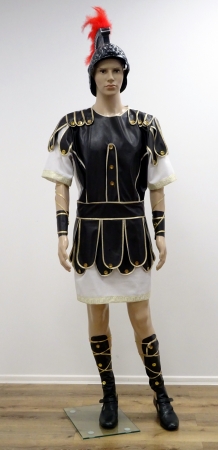 Gladiator / Legionär / Römer: Weißes Gewand mit angesetztem Harnisch (Lederimitat-braun) gold abgesetzt,