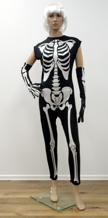 Bodysuit Halloween Skelett mit langen Handschuhen