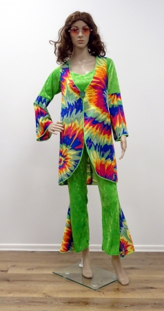 Hippie-Mädchen, Jacke mit angenähtem Topp und Hose, grün-bunt