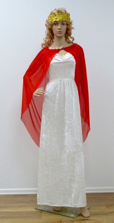 Griechin Helena: weißes la. Gewand (Pannesamt), Wasserfallkragen, dünner roter Umhanghang