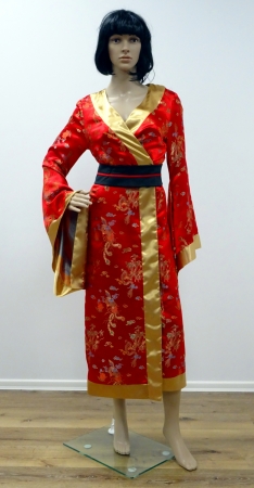 Geisha, Kimono mit Gürtel und Schleife, rot-gold