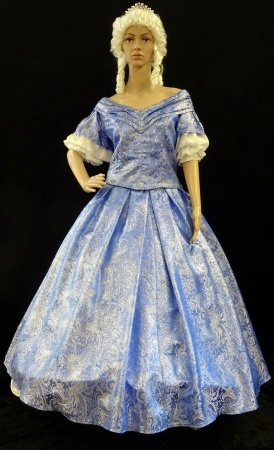 Kleid Königin Elisabeth blau/silber; Schärpe - silber