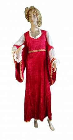 Lady Luisa-Renaissance: weisse Bluse, rotes Kleid(Pannesamt)mit Goldborte, rot