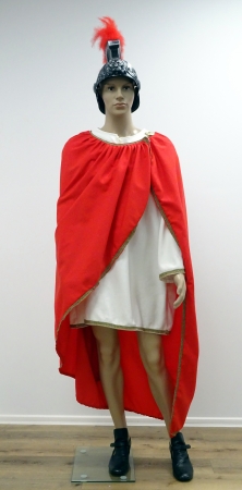 Römer/Cäsar: Knielanges, weißes Untergewand mit angesetztem, langen, roten Umhang
