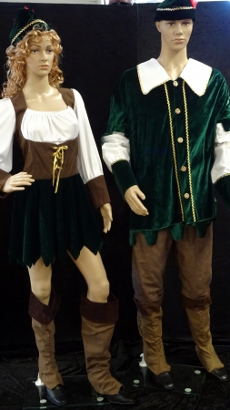 Robina Hood :Kleid braun-grün,Stulpen,Kappe grün,Gürtel,Beutel