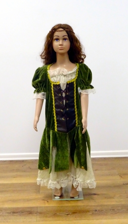 Robina Hood : Kleid, olivgrüner Samtleid, mit cremef. Unterrock, mit Spitze