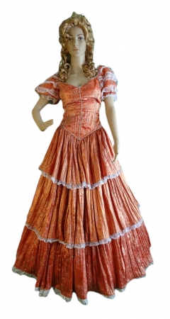 Krinoline/Scarlett O`Hara: Kleid, orange mit weißer Spitze