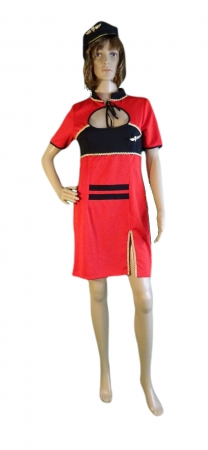 Stewardess Kleid rot mit schwarz, Käppchen schwarz, schwarz