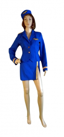 Stewardess (Jacke, Rock, Schiffchen), blau