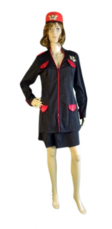 Stewardess Kleid, schwarz mit Kappe (2 Abzeichen, bei Verlust je Abzeichen €2), schwarz