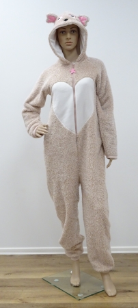 Bär: Overall mit Kopfmütze beige