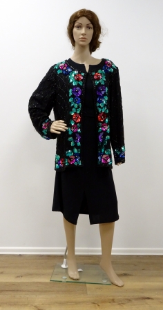 Sommerkleid, 70-er Jahre, schwarz, mit Blumenmuster