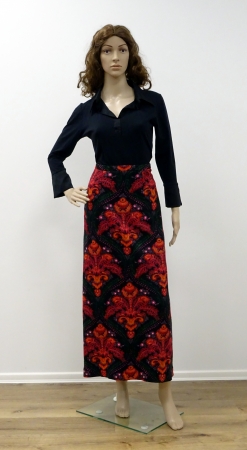 Rock mit Muster, schwarz-rot, 70er Jahre