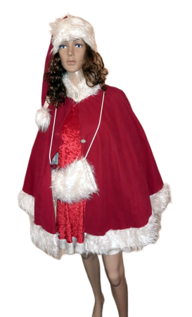 Weihnachtsfrau, rot Cape mit weißem Fellbesatz