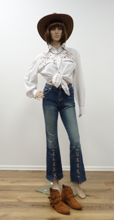 Westernhemd, weiß mit brauner Stickerei