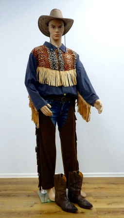 Westernhemd mit Fransen, schwarz+leopard