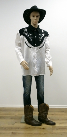 Westernhemd (Countrylook) mit Stickerei, weiß-schwarz