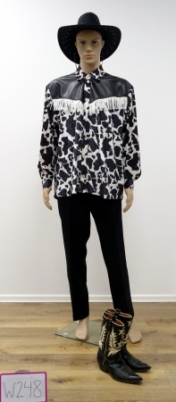 Westernhemd (mit Kuhfellmuster) Schulterpartie mit schw. Lederimit. Abgesetzt, schwarz-weiß