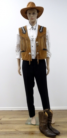 Western- Lederweste, braun mit Fransen+ Perlenstickerei ,Zierknöpfe